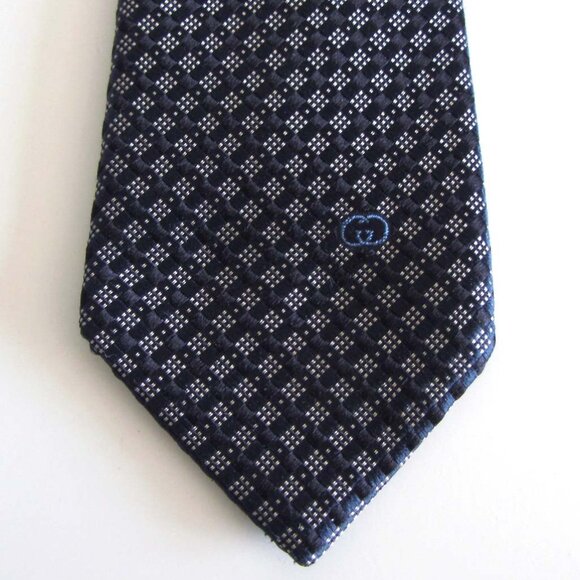GUCCI navy GG Guccissima grid/dots print jacquard tie 100% silk - Picture 4 of 7